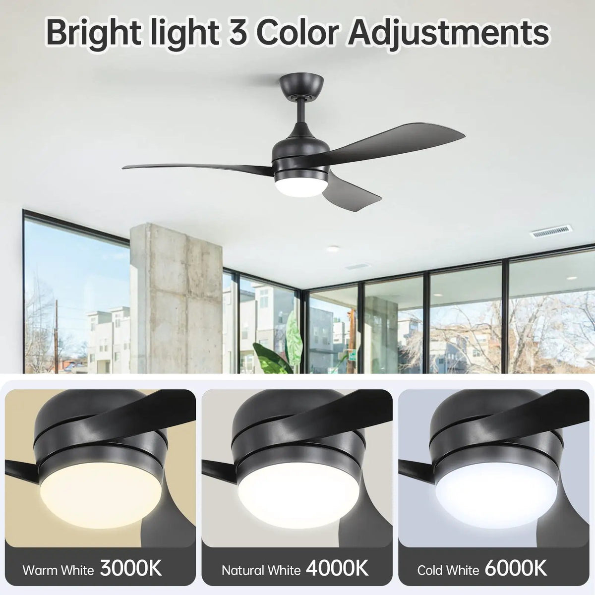 3-Blade Ceiling Fan | 52 Inch Span | Reversible DC Motor | Remote And 3 Downrods