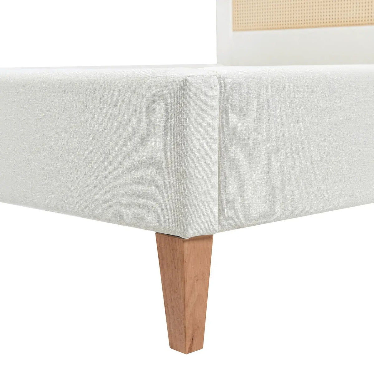 Haley Upholstered Cane Back Platform Bed | 2 Pieces | Solid Wood & Wicker | Bedroom