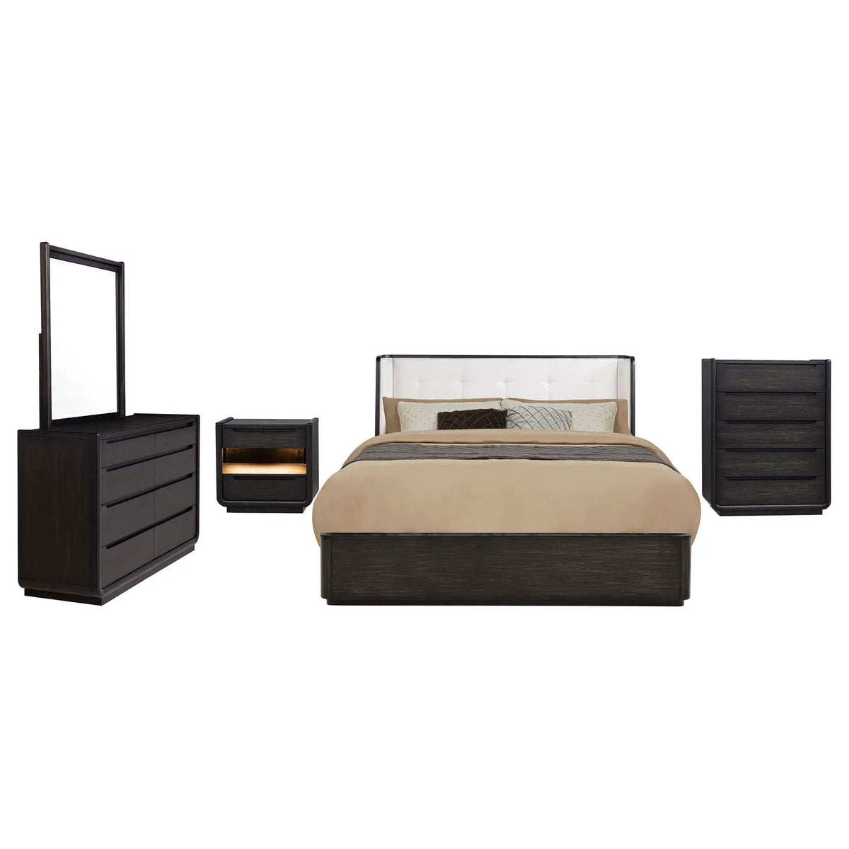 Leandro 5-piece Eastern King Bedroom Set Burnished | 5-Piece Set | Bedroom Furniture | Black