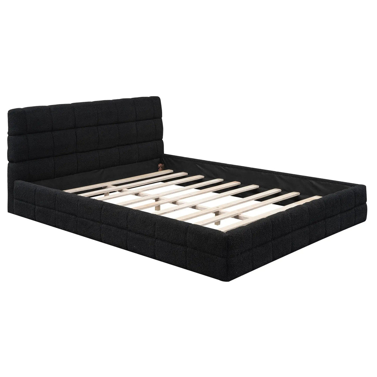 Upholstered Platform Bed With Headboard | 3 Pieces | Pine Wood & Metal | Bedroom