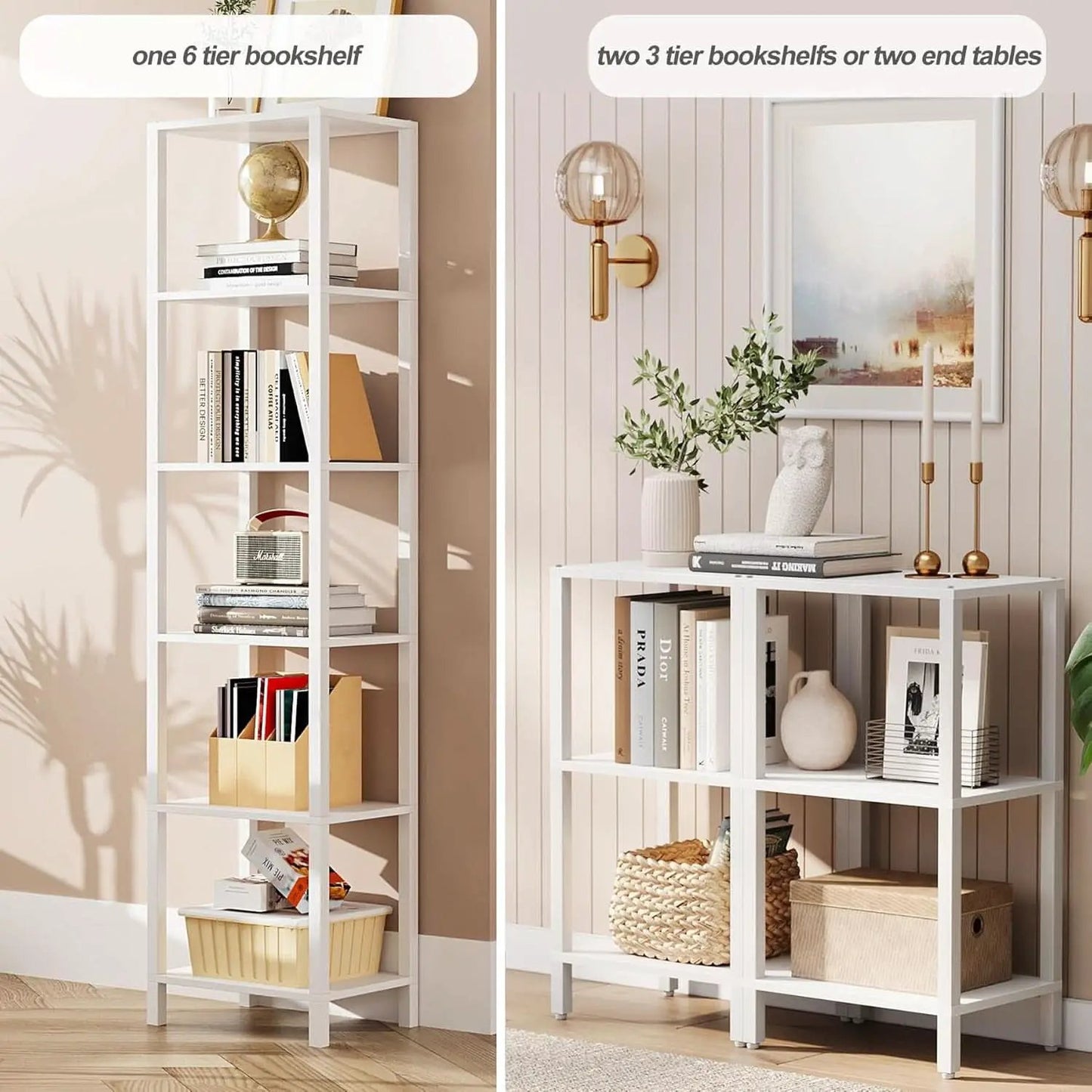 Six Tier Tall White Bookshelf For Small Spaces Living Room from PriceLows™