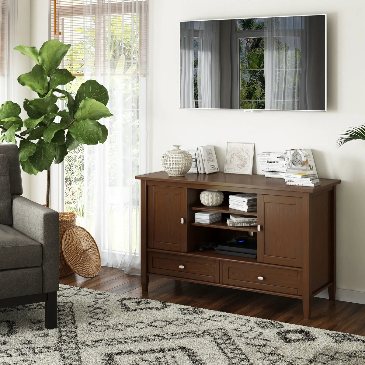 Warm Shaker Transitional TV Media Stand | Handcrafted Solid Wood | Fits TVs Up To 50 Inch | Tall Design