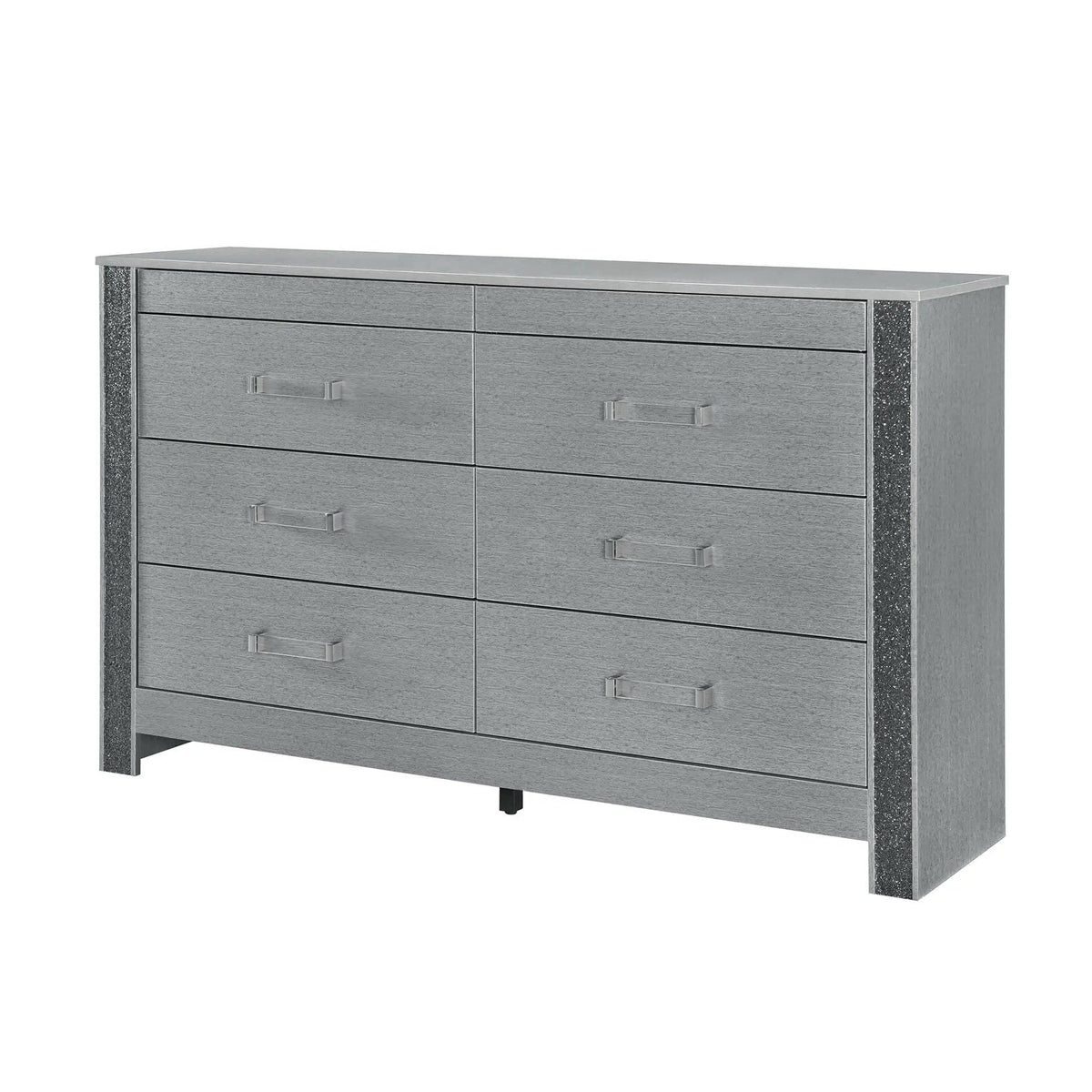 Lorenzo Dresser With Hidden Jewelry Compartment And Bar Handles In | 62.01 x 15.75 x 37.01 in | Acrylic | Silver
