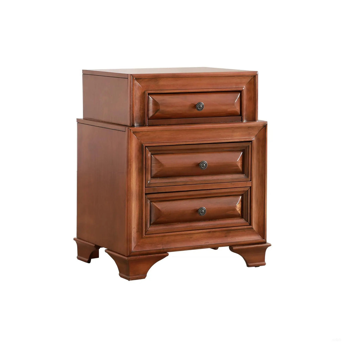 Storage Nightstand | 3 Drawer | Oak Finish | Pre Assembled
