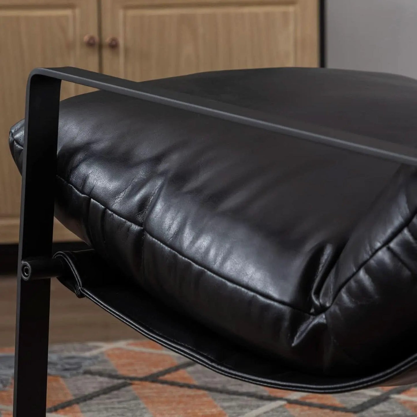 Black PU Leather MidCentury Upholstered Leisure Armchair from PriceLows™