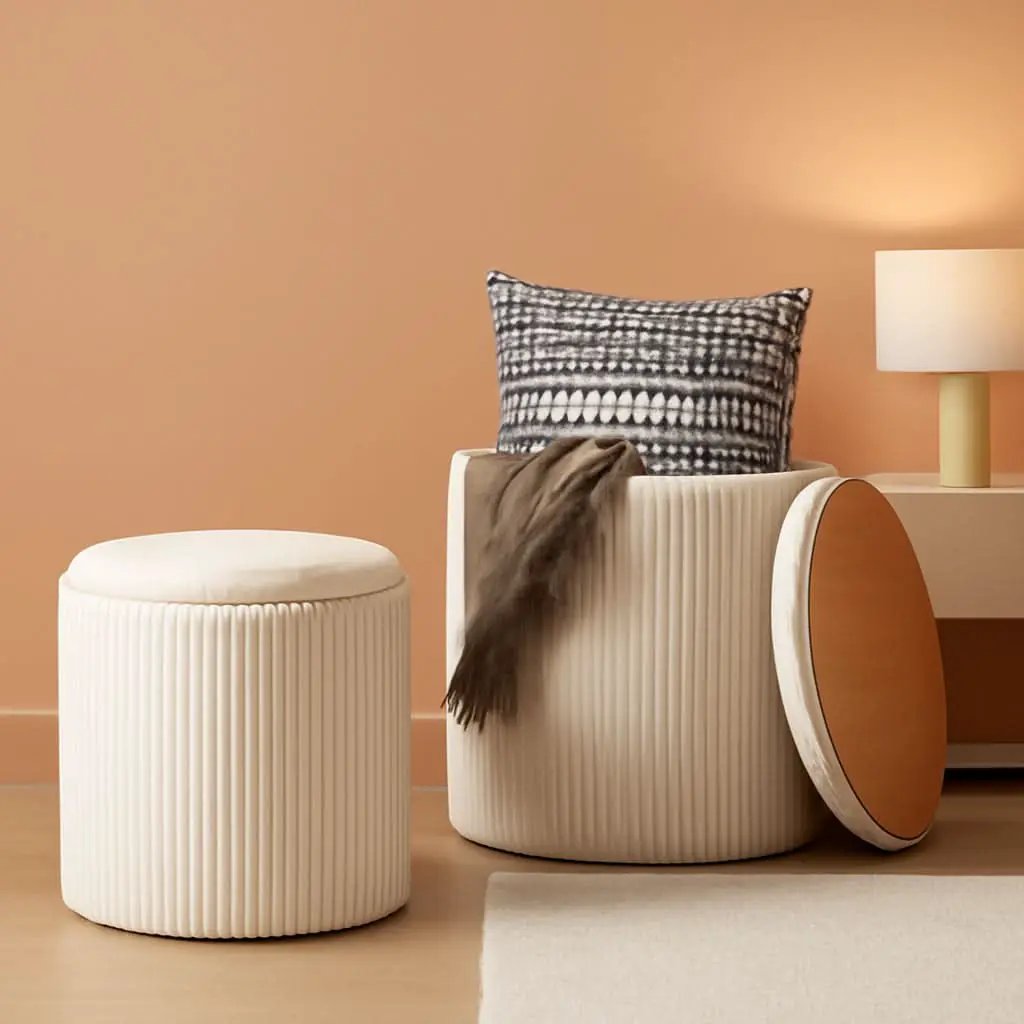 Beige Velvet Storage Ottoman With Hidden Compartment from PriceLows™