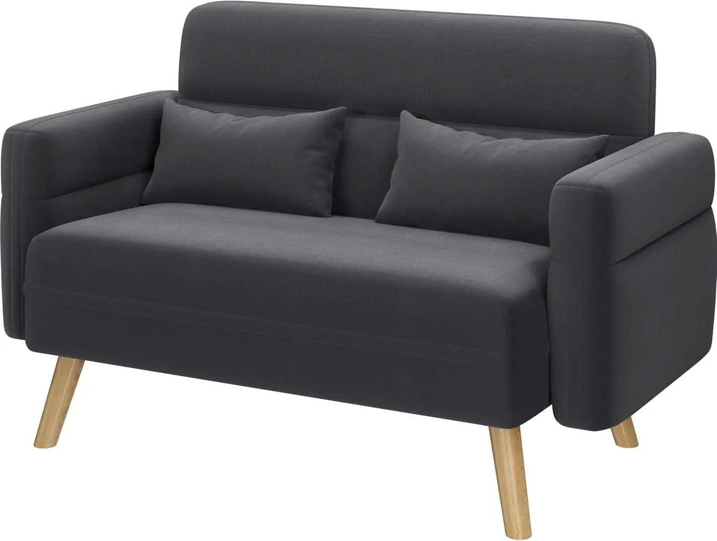46-Inch Small Modern Fabric Loveseat Dark Gray Solid Wood Legs from PriceLows™