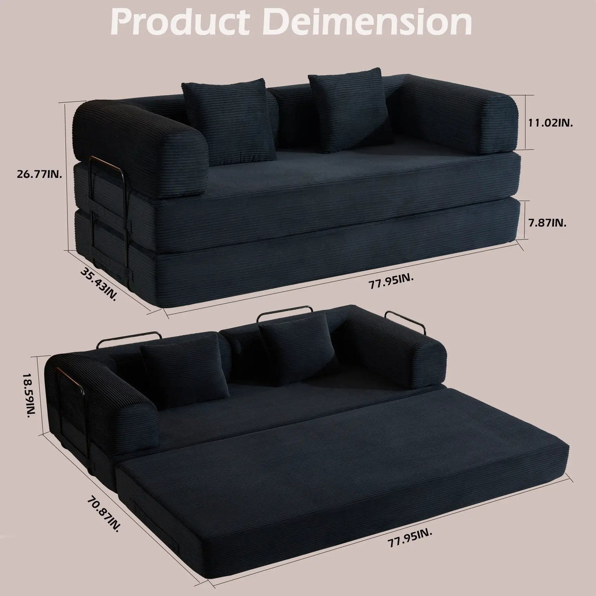 Convertible Sleeper Sofa Bed | 35D High Density Foam | 4 In 1 Design