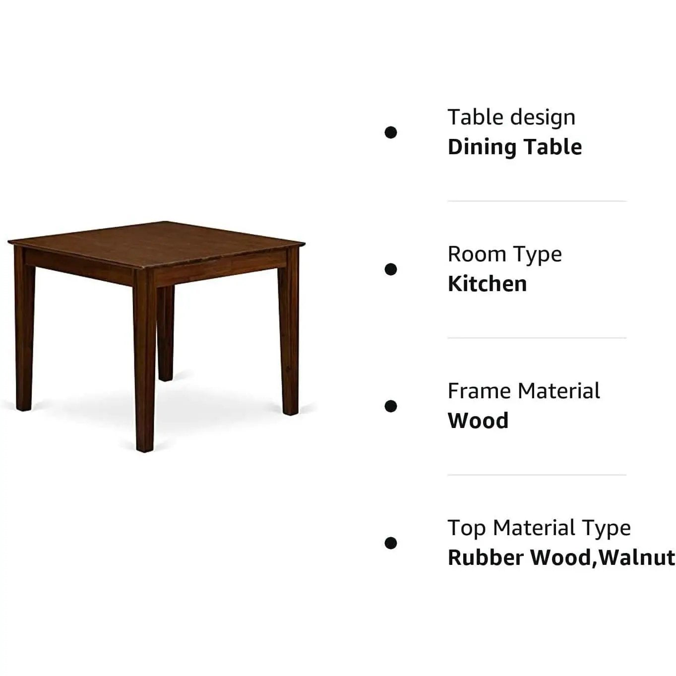 Walnut Wood Square Dining Table 36 Inches Modern Antique from PriceLows™