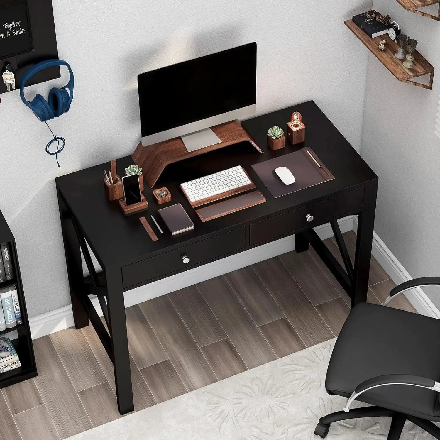Black Home Office Desk With Drawers And Vanity Table from PriceLows™