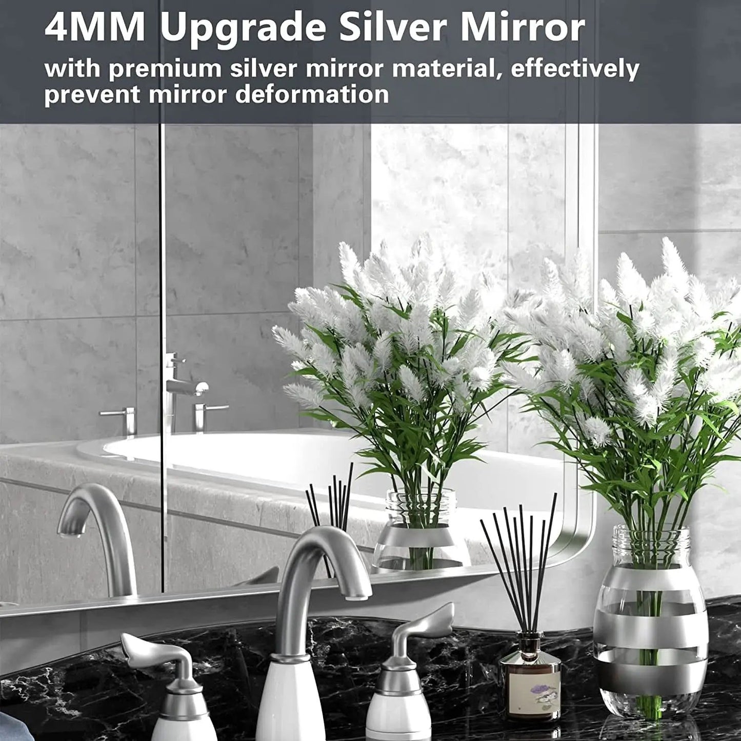 Brushed Silver Wall Mounted Bathroom Mirror 30x40 Inches from PriceLows™