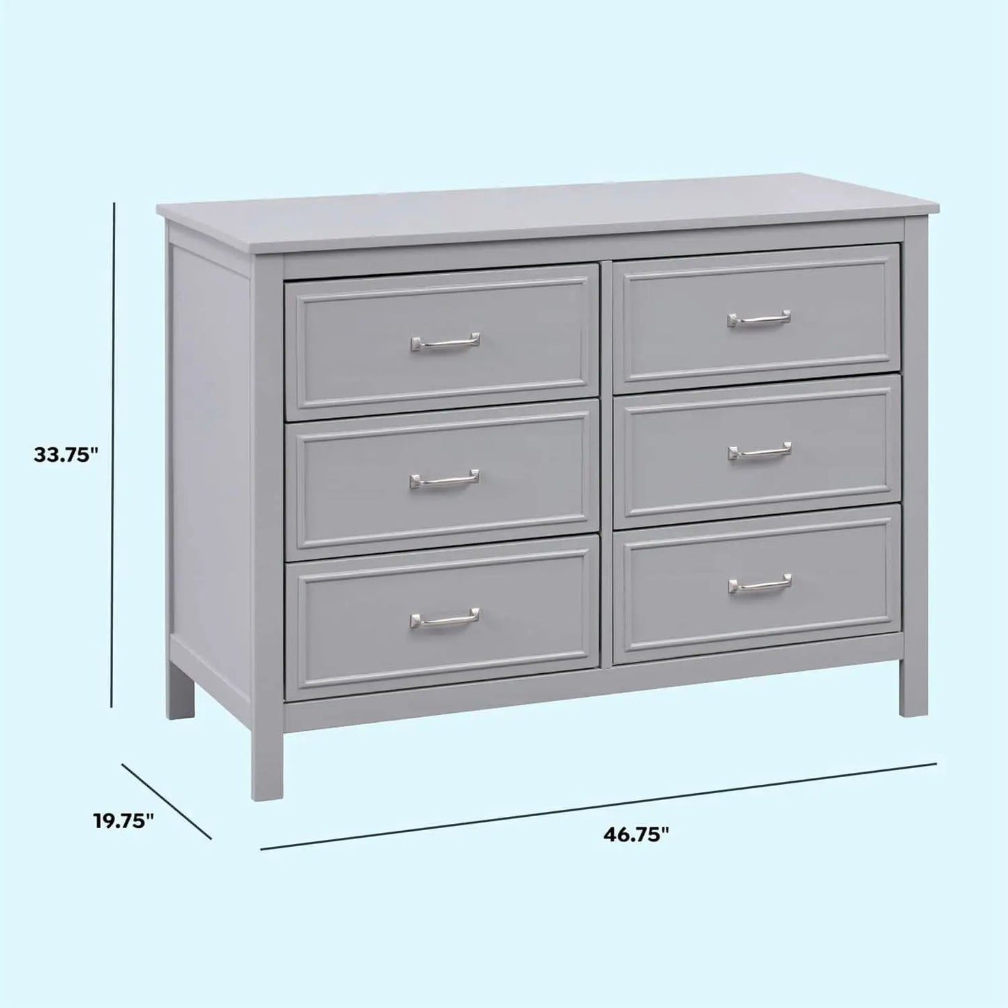 Charlie 6 Drawer Double Dresser Grey For Nursery And Kids Bedroom Storage from PriceLows™