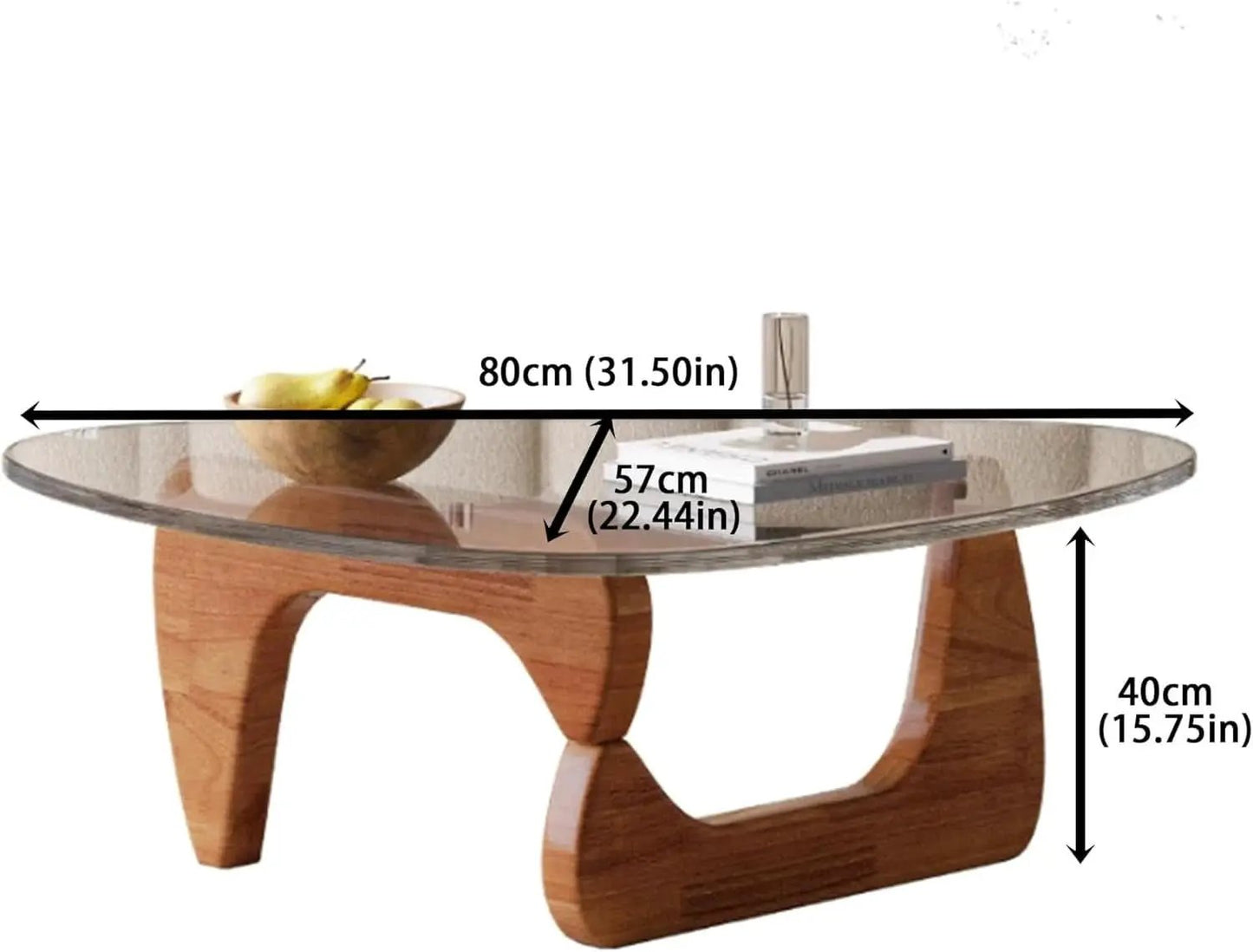 Walnut Clear Glass Oval Coffee Table Diameter 32.68 Inch from PriceLows™