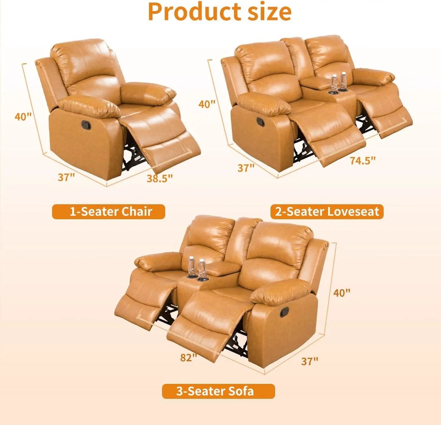Leather Manual Recliner Sofa Set Ginger 3Piece Living Room from PriceLows™
