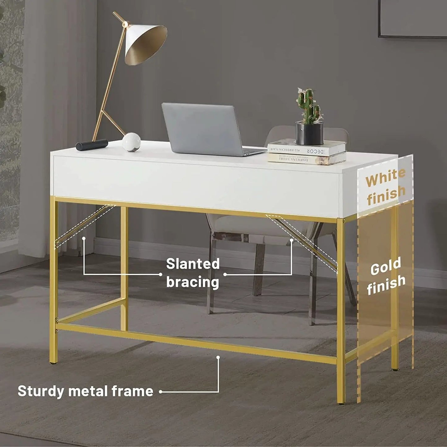 White And Gold Vanity Desk With Drawers For Bedroom from PriceLows™