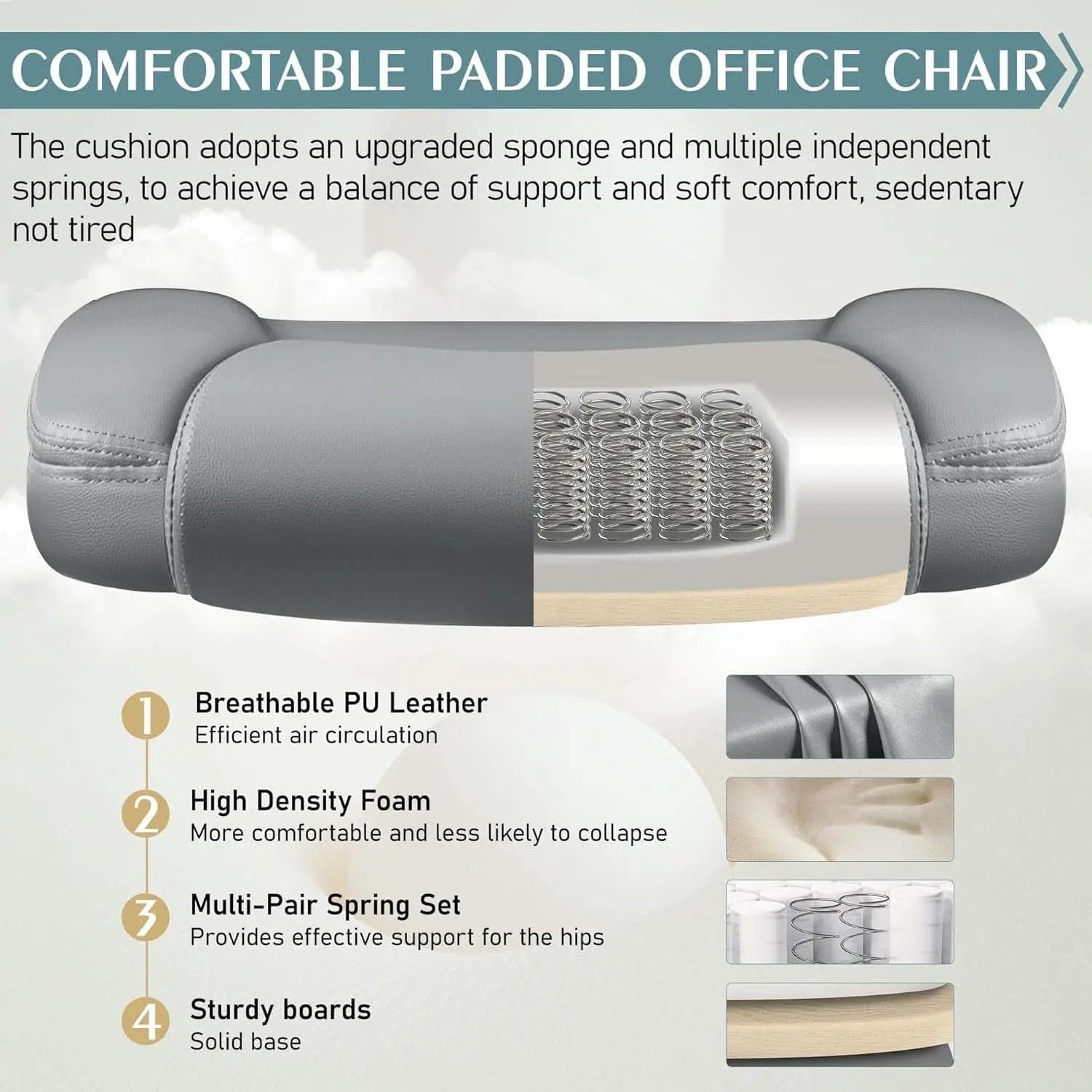 Gray PU Leather Office Chair With Ergonomic Back Support from PriceLows™