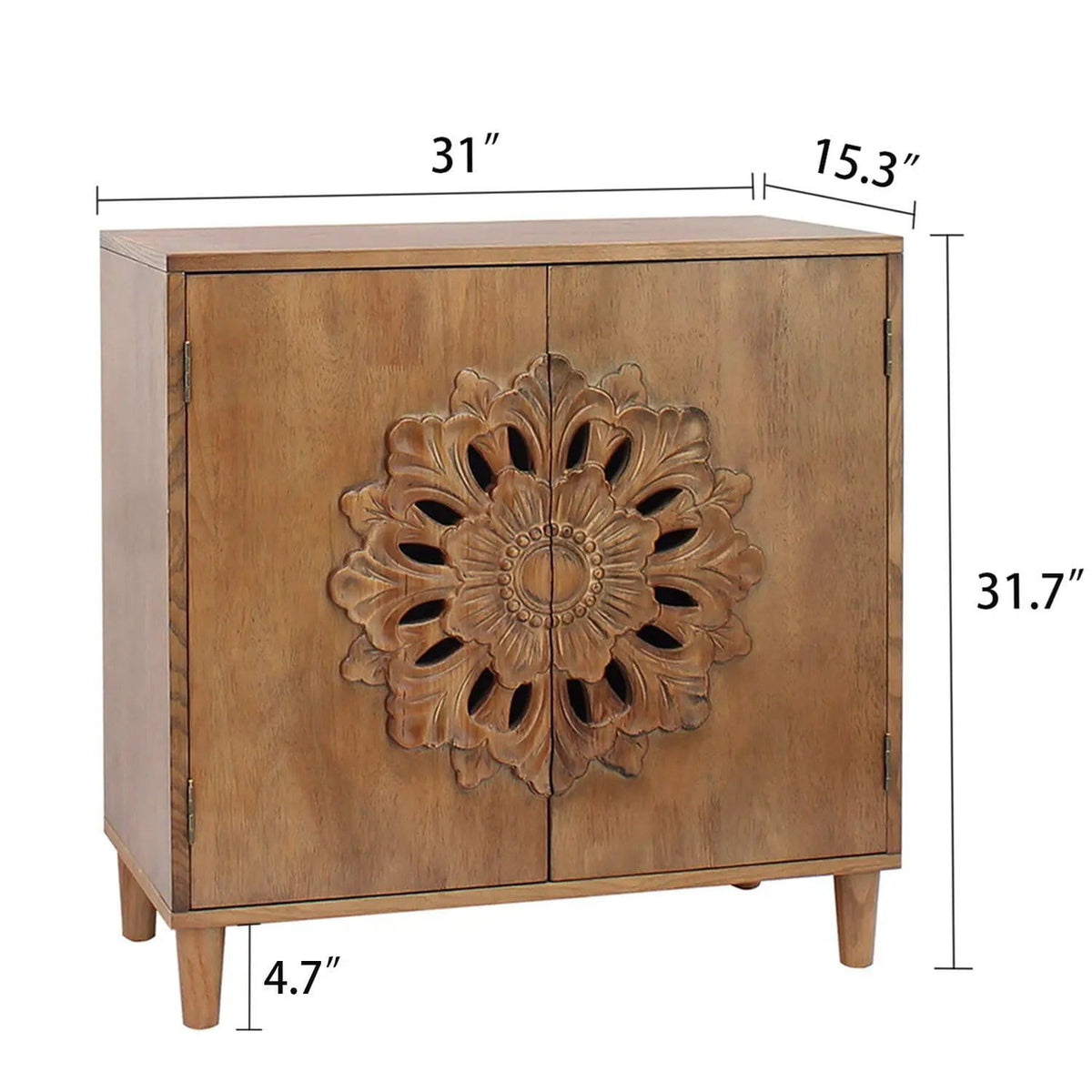 2 Door Accent Storage Cabinet With Floral Design, Sideboard For Living Room - | 31 x 15.3 x 31.7 in | Wood | Dark Brown