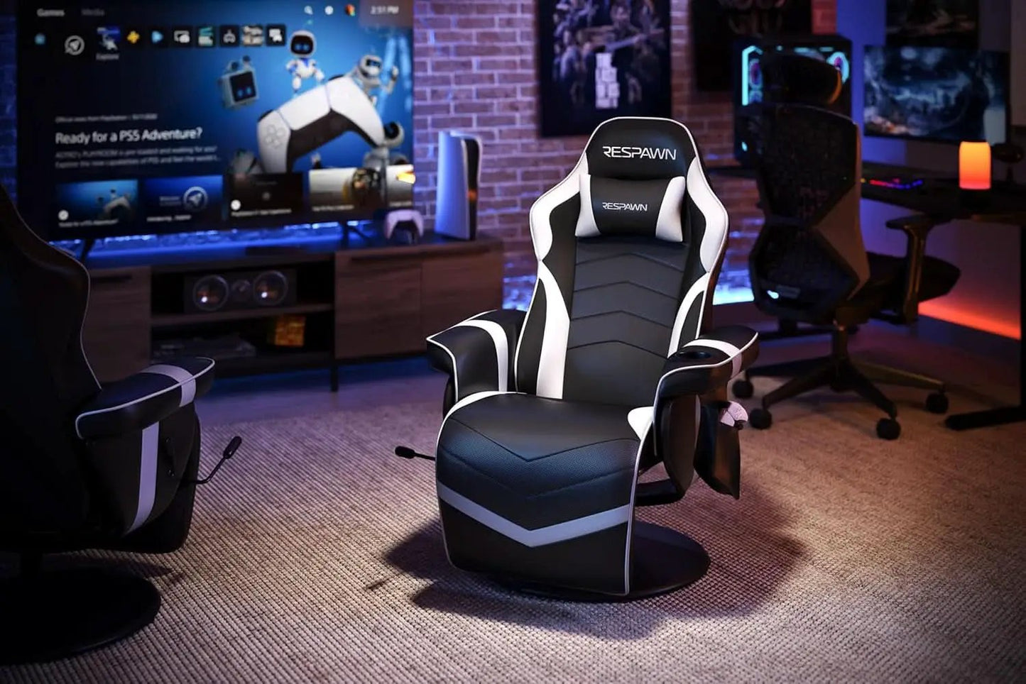 White Gaming Recliner Cupholder And Adjustable Footrest from PriceLows™