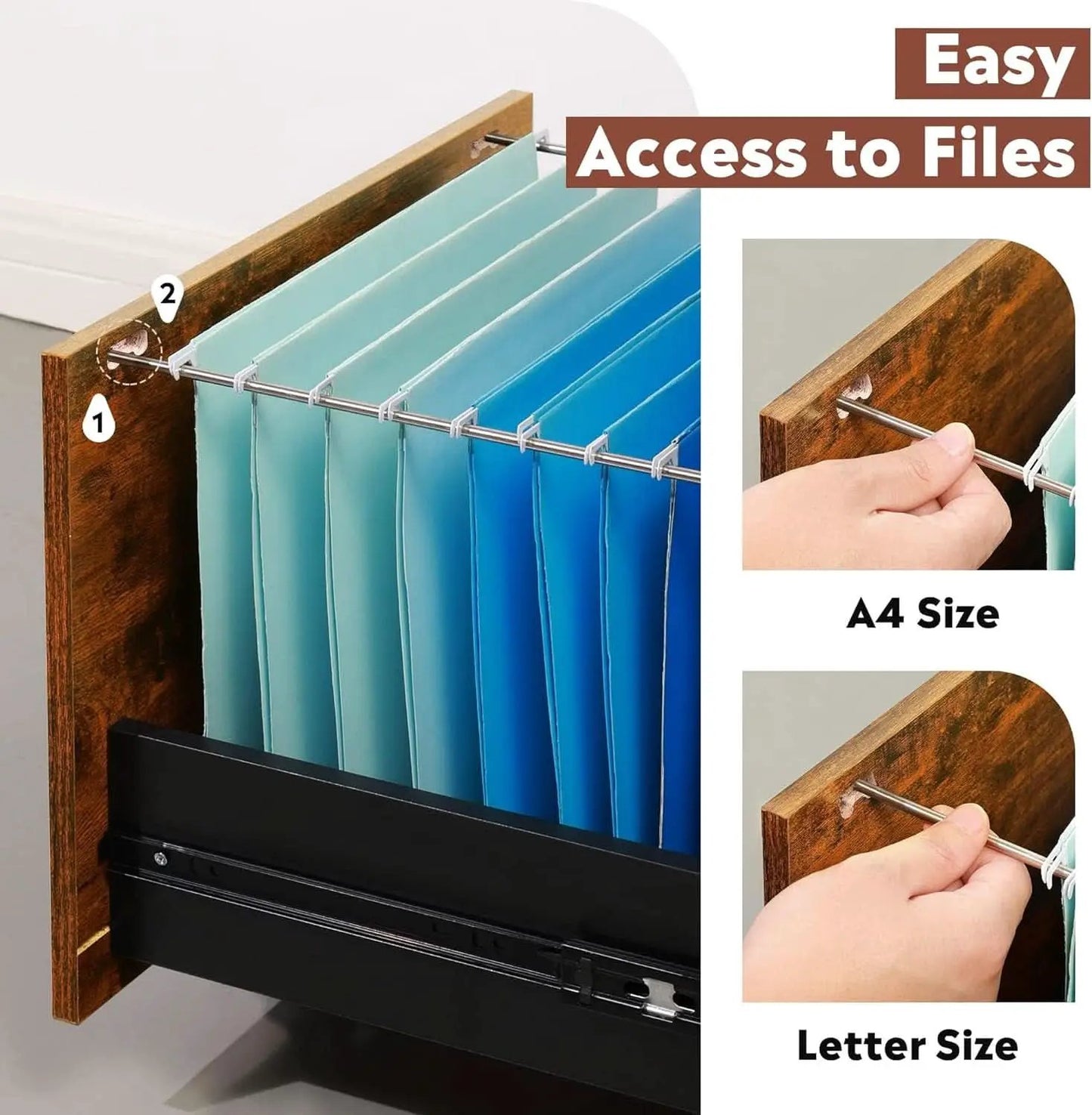 3 Drawer Lockable Rolling File Cabinet In Rustic Brown Fits Letter And A4 Size For Home Office from PriceLows™