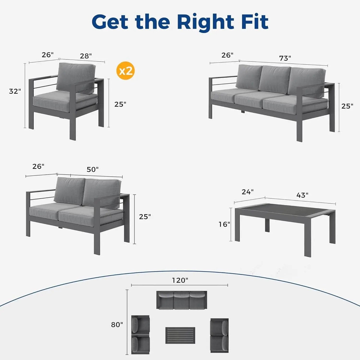 Modern Aluminum Outdoor Patio Furniture Set with Cushions from PriceLows™