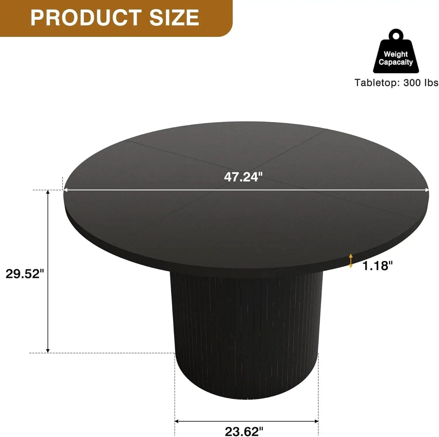 Round Dining Table For 4 47 Inch Black Wood Strip Base Kitchen Table from PriceLows™