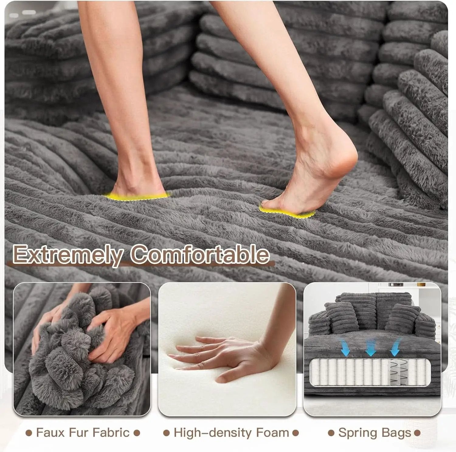 56 Inch Grey Ultra Deluxe Chaise Lounge Chair Cushioned from PriceLows™