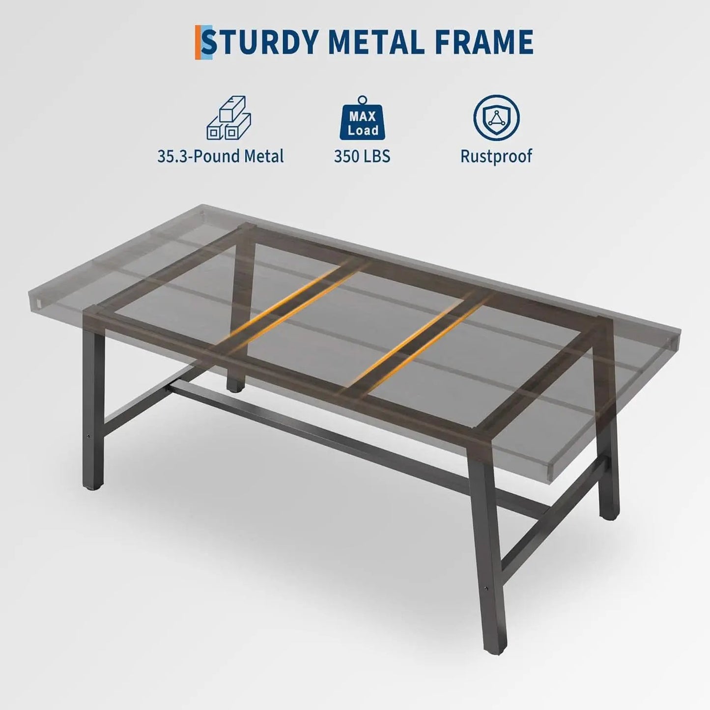 Industrial Wooden Dining Table 70 Inch Long Seats Six To Eight With Steel Frame from PriceLows™