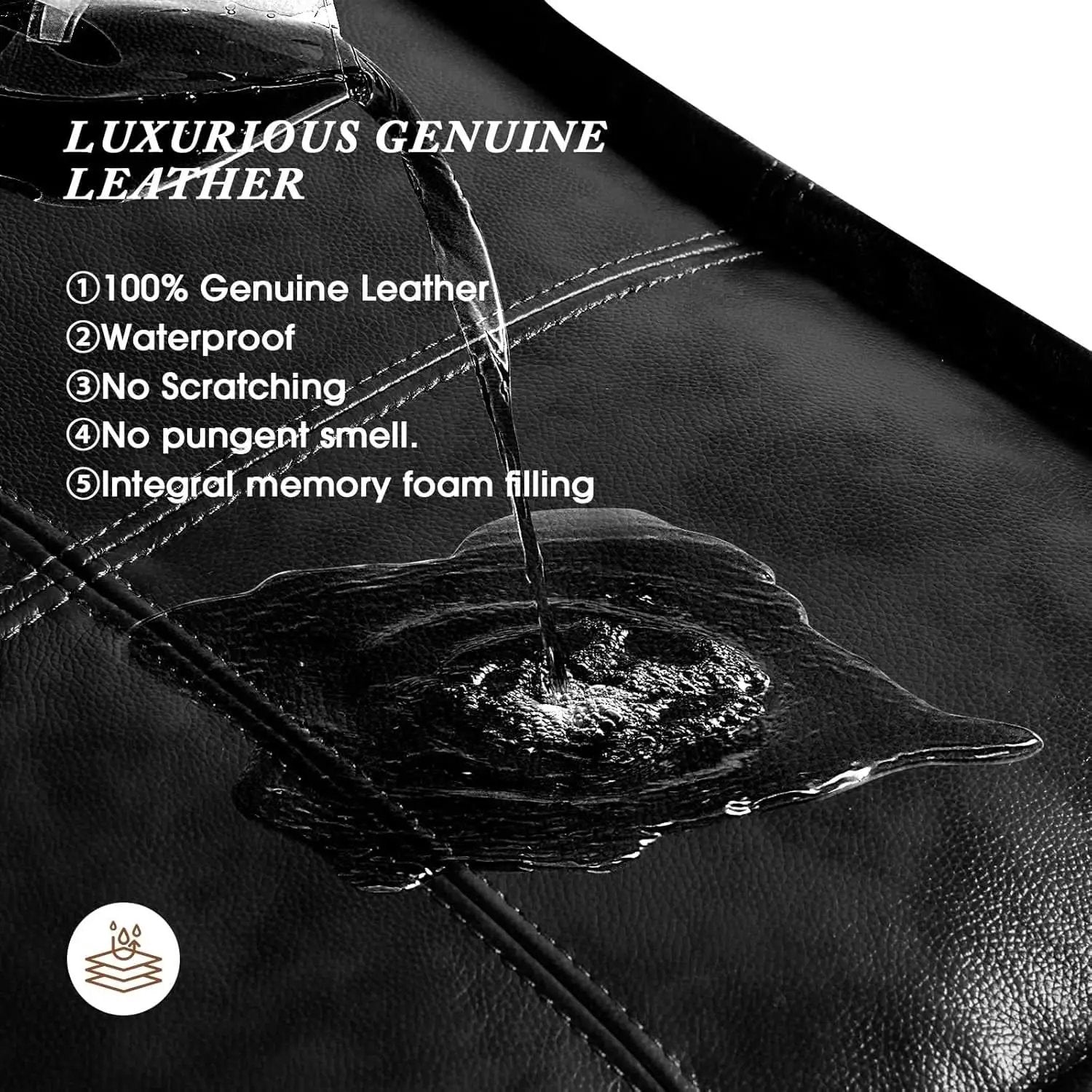 Genuine Full Grain Leather Ottoman Memory Foam Pouf Black from PriceLows™