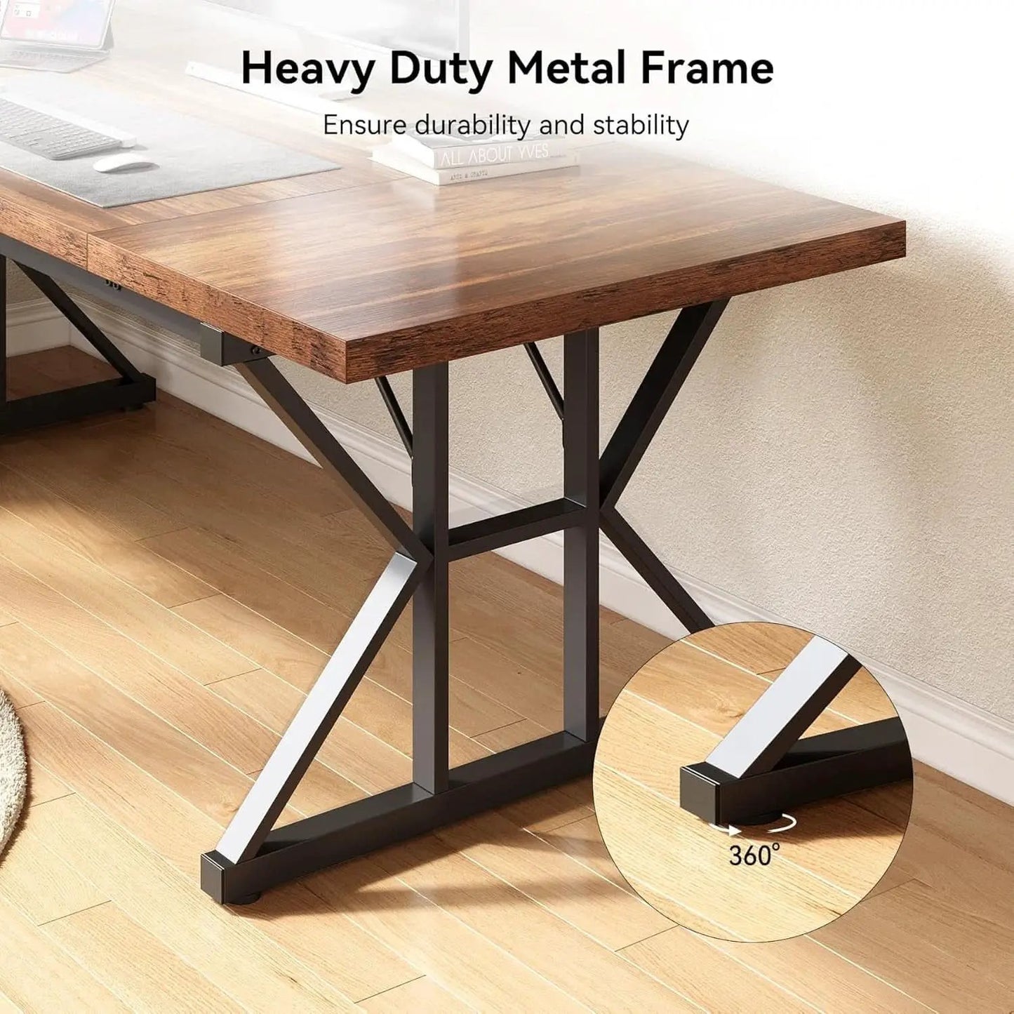 70.8 Inch Modern Executive Desk Brown Black Wood Office from PriceLows™