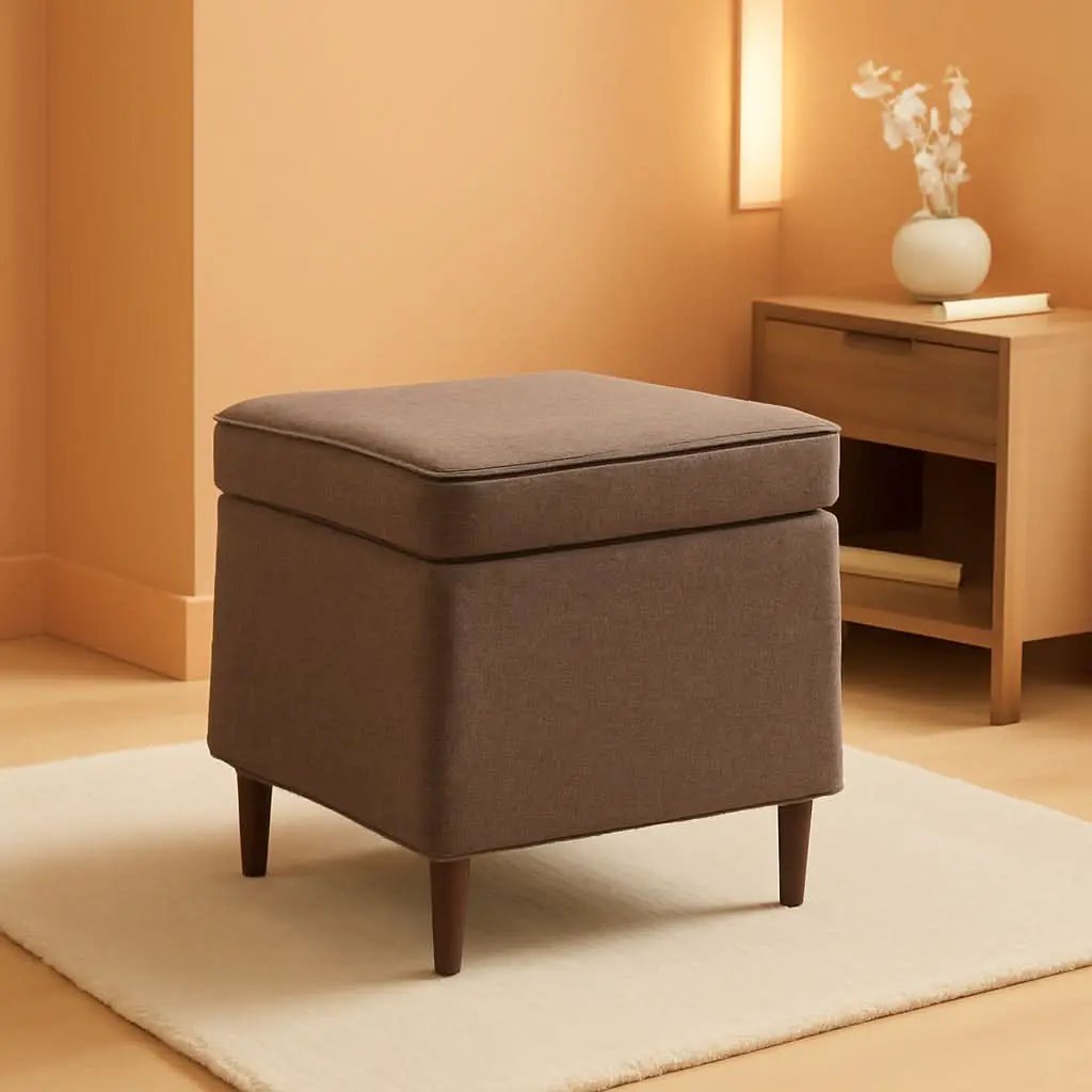 Chocolate Brownstone Storage Ottoman With Hinged Lid from PriceLows™