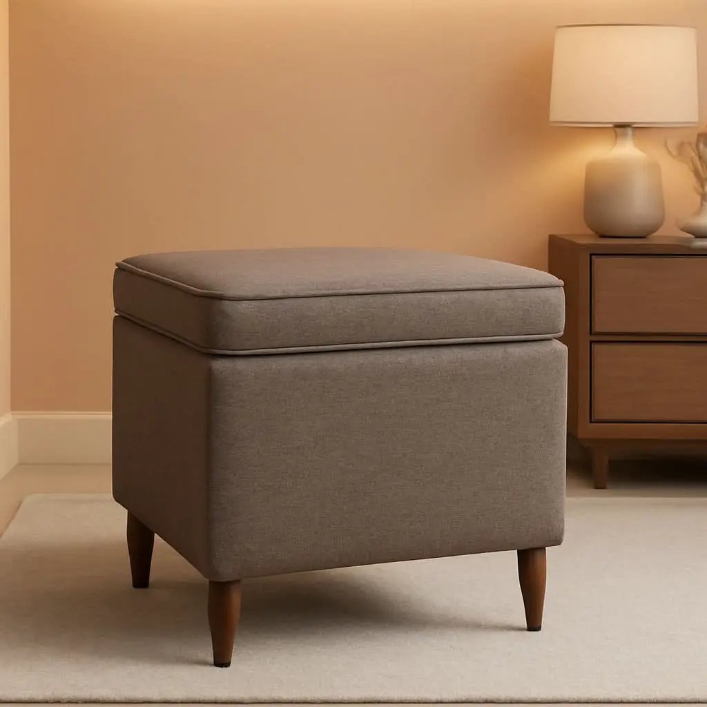 Chocolate Brown Contemporary Storage Ottoman With Lid from PriceLows™