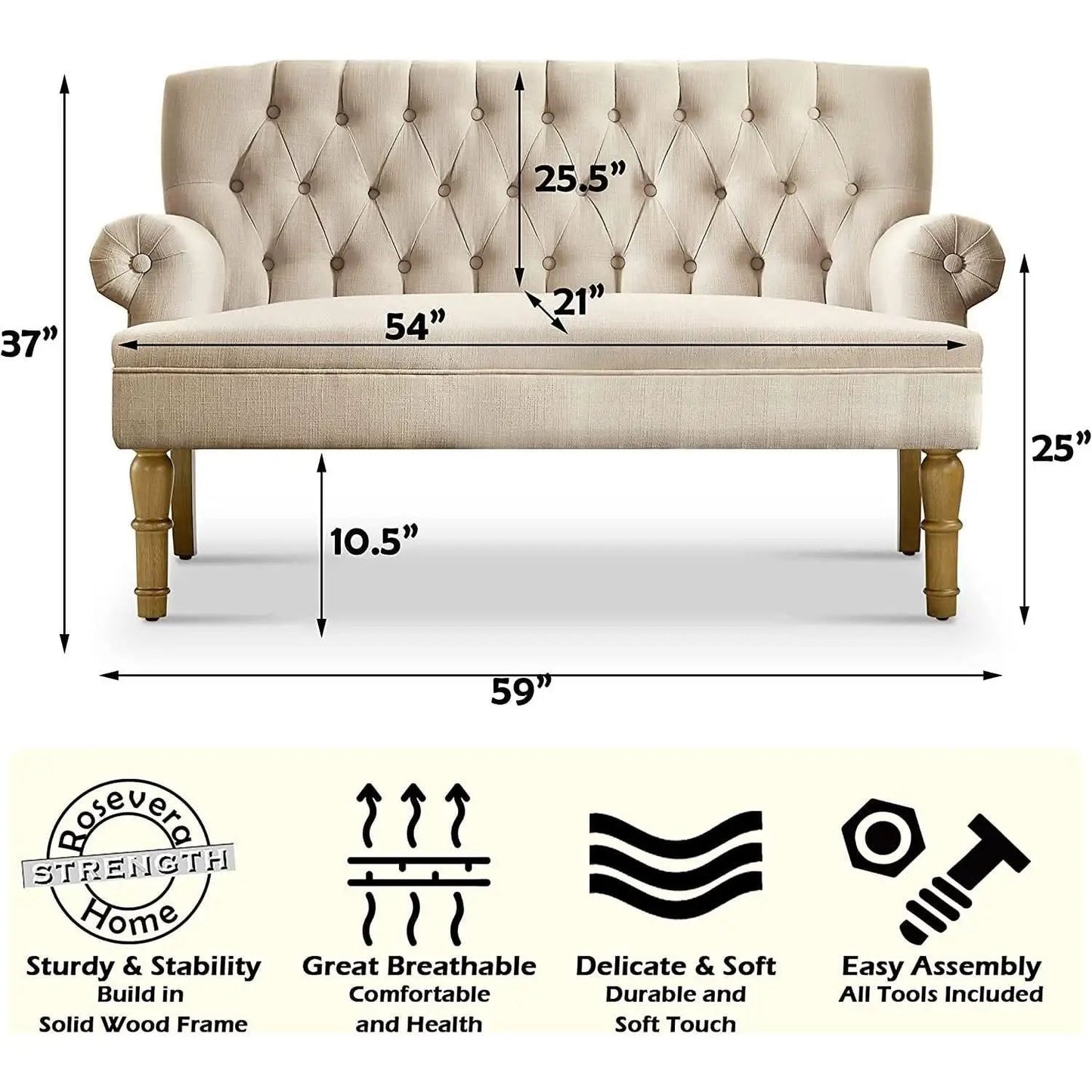 Warm Beige Tufted Loveseat Sofa Modern Living Room from PriceLows™