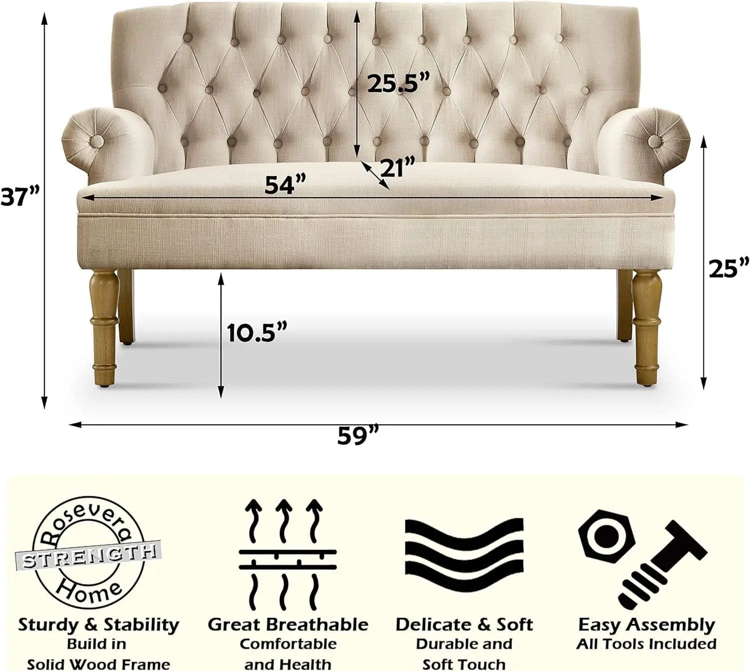 Beige Linen Loveseat Sofa With Sinuous Spring Support from PriceLows™
