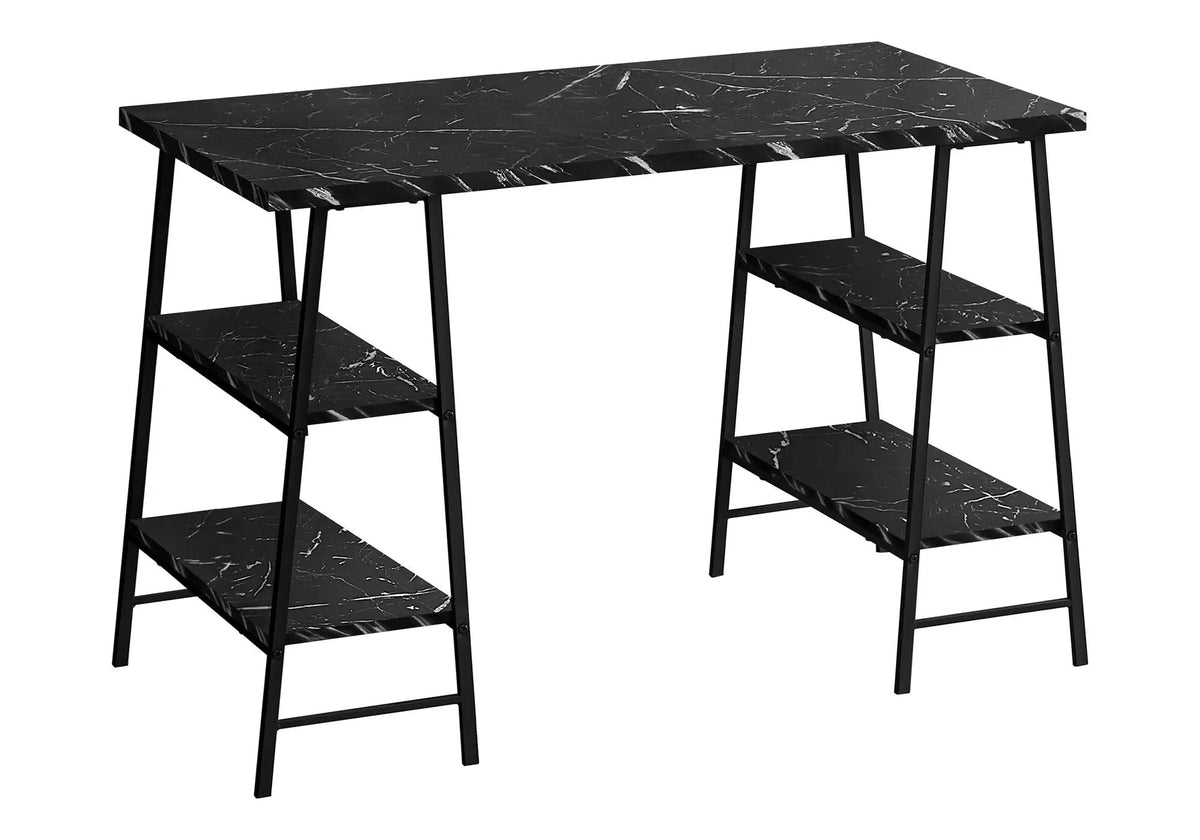 Sawhorse Computer Desk | 47.25 Inch Width | Four Open Shelves | Industrial Style