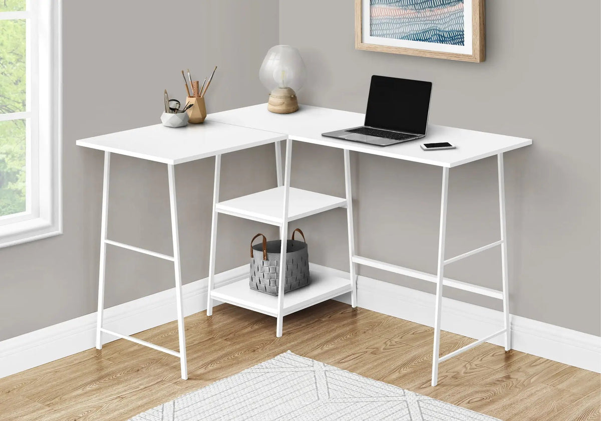Natural Laminate L-Shaped Desk | 47.25 Inch Width | Sawhorse-Style Metal Legs | Space-Saving Corner