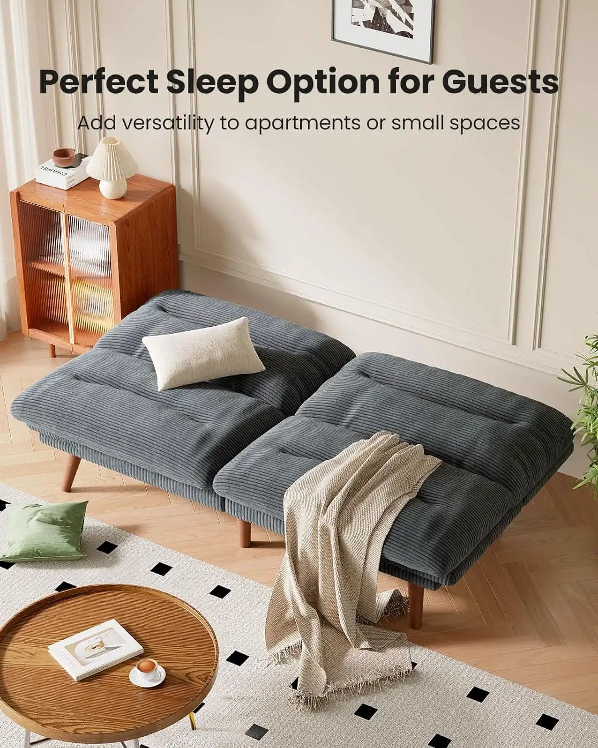 Corduroy Grey 73In Adjustable Backrest Futon SofaBed from PriceLows™