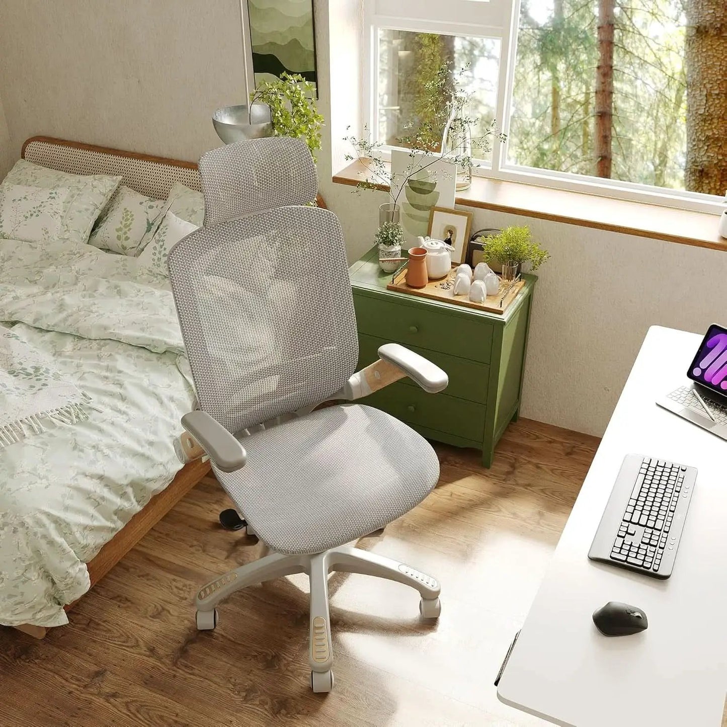 White Mesh Ergonomic Office Chair With Headrest Tilt 400Lbs from PriceLows™