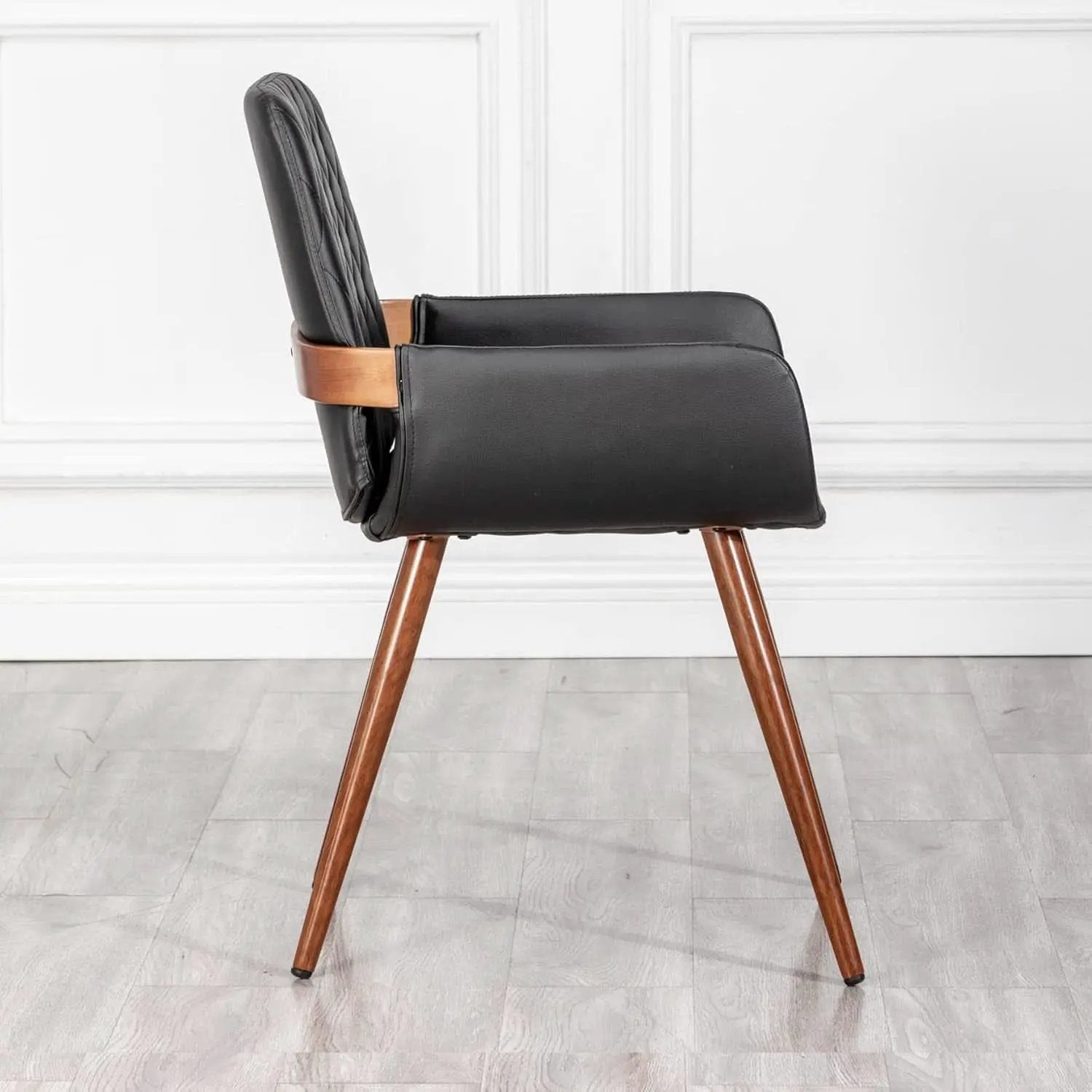 Mid Century Modern Faux Leather Dining Chairs Set 2 Black from PriceLows™