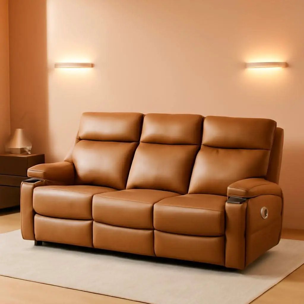 Power Three Seat Recliner Sofa With USB Ports Brown Finish from PriceLows™