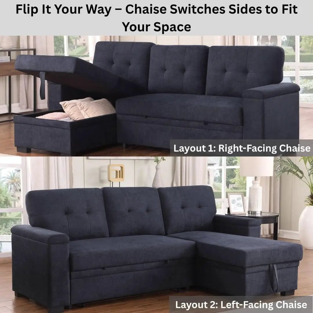 85Inch Dark Gray Reversible Sleeper Sectional Sofa from PriceLows™