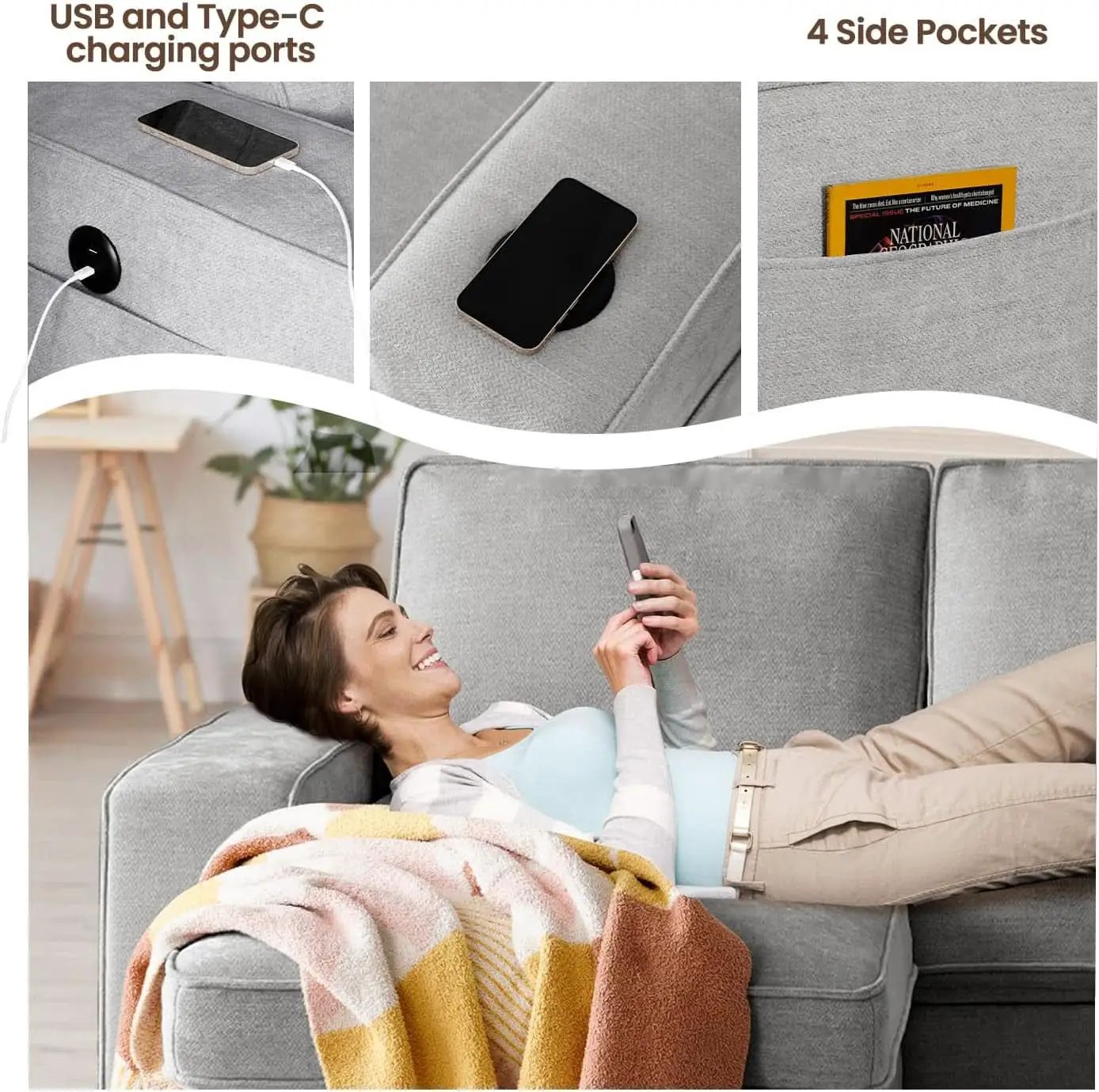 Gray 99In LShaped Memory Foam Cushion Sleeper Sofa Covers from PriceLows™