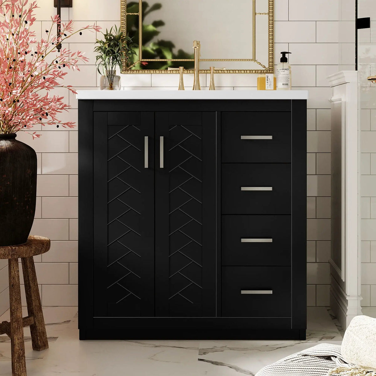 30 Inch Bathroom Vanity | Freestanding Set | 3 Drawers | Solid Wood Frame