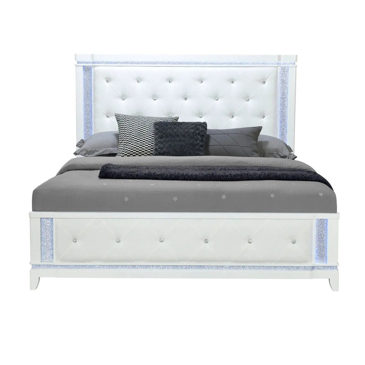 Adalid Contemporary Bed With LED Lights | 3 Pieces | Fabric & Wood | Bedroom
