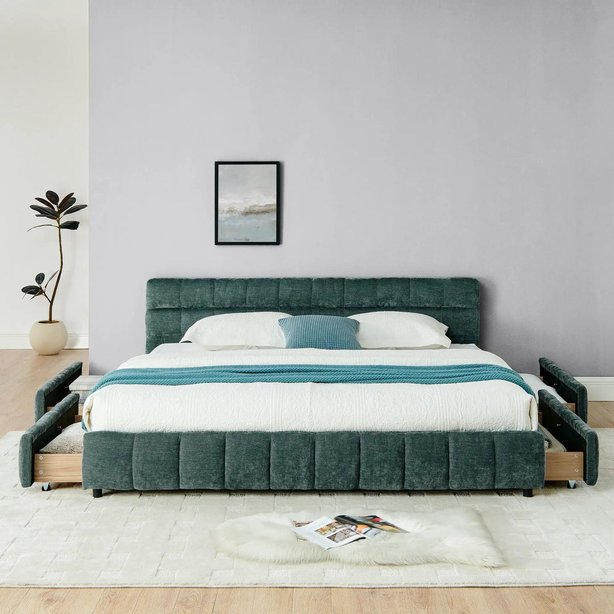 Modern Platform Storage Bed Frame | Thick Fabric Upholstery | Soft Headboard | Solid Construction