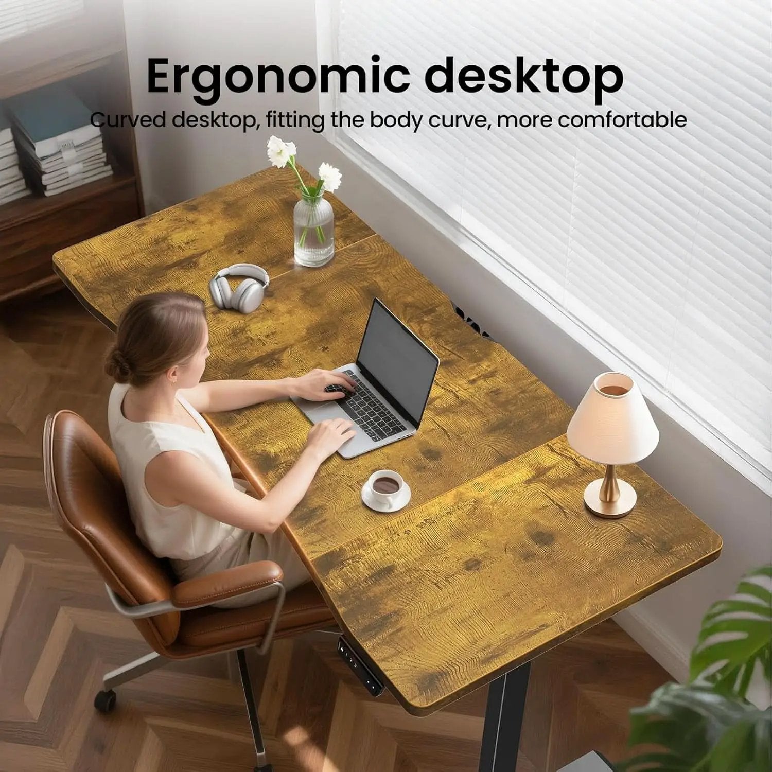63 Inches Electric Standing Desk Brown Walnut Finish from PriceLows™