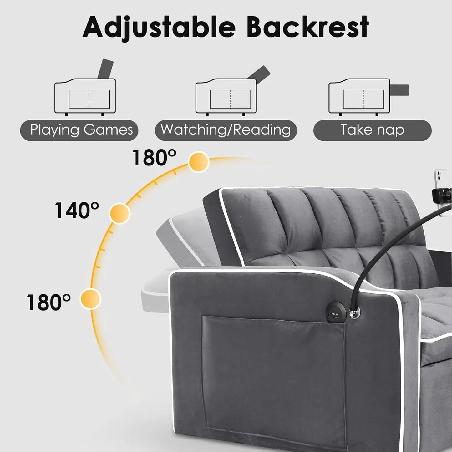 Velvet Charcoal Gray Adjustable Convertible Sleeper Sofa from PriceLows™