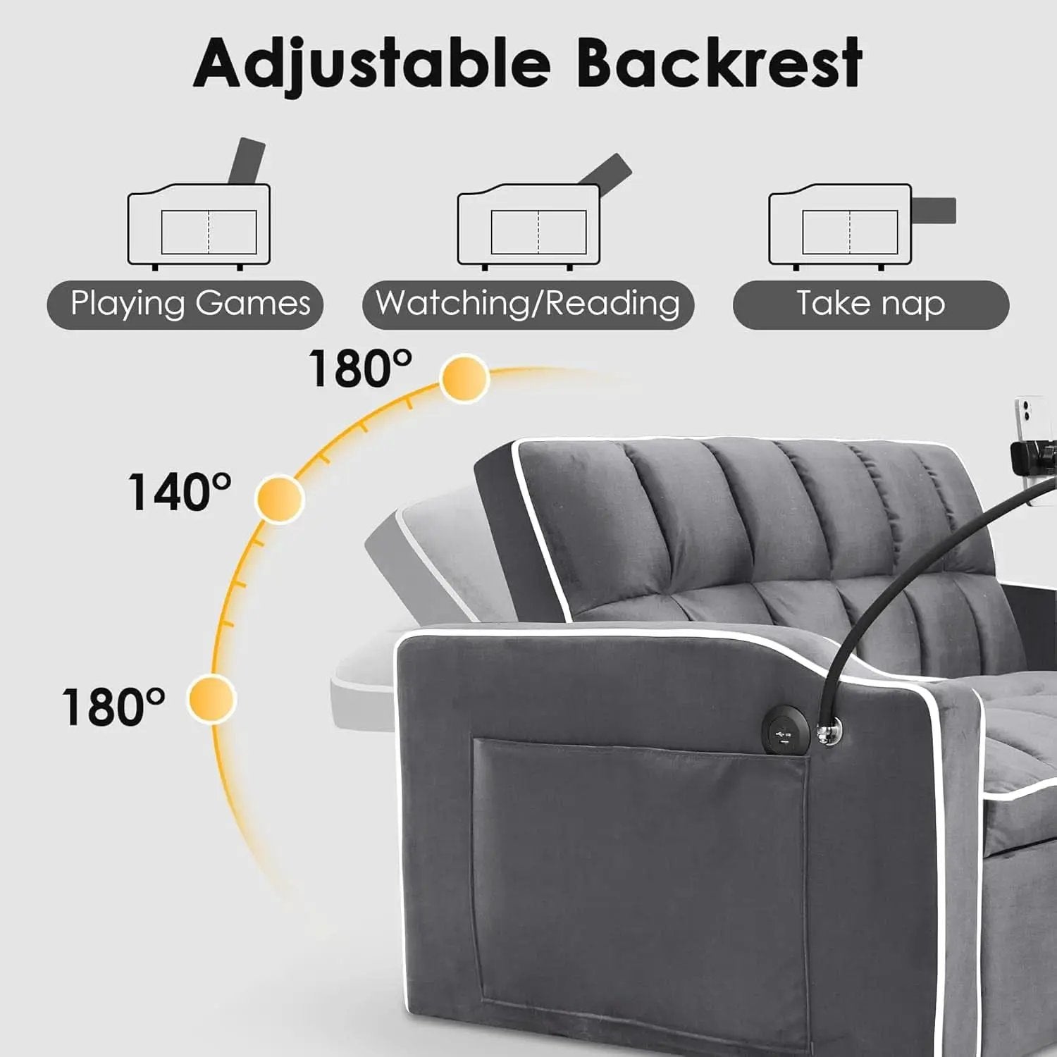 Velvet Charcoal Gray Adjustable Convertible Sleeper Sofa from PriceLows™