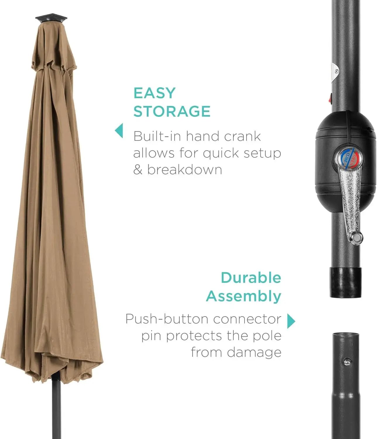 10 Ft Solar LED Patio Umbrella With Tilt Adjustment And UV Resistant Fabric All Weather Use from PriceLows™