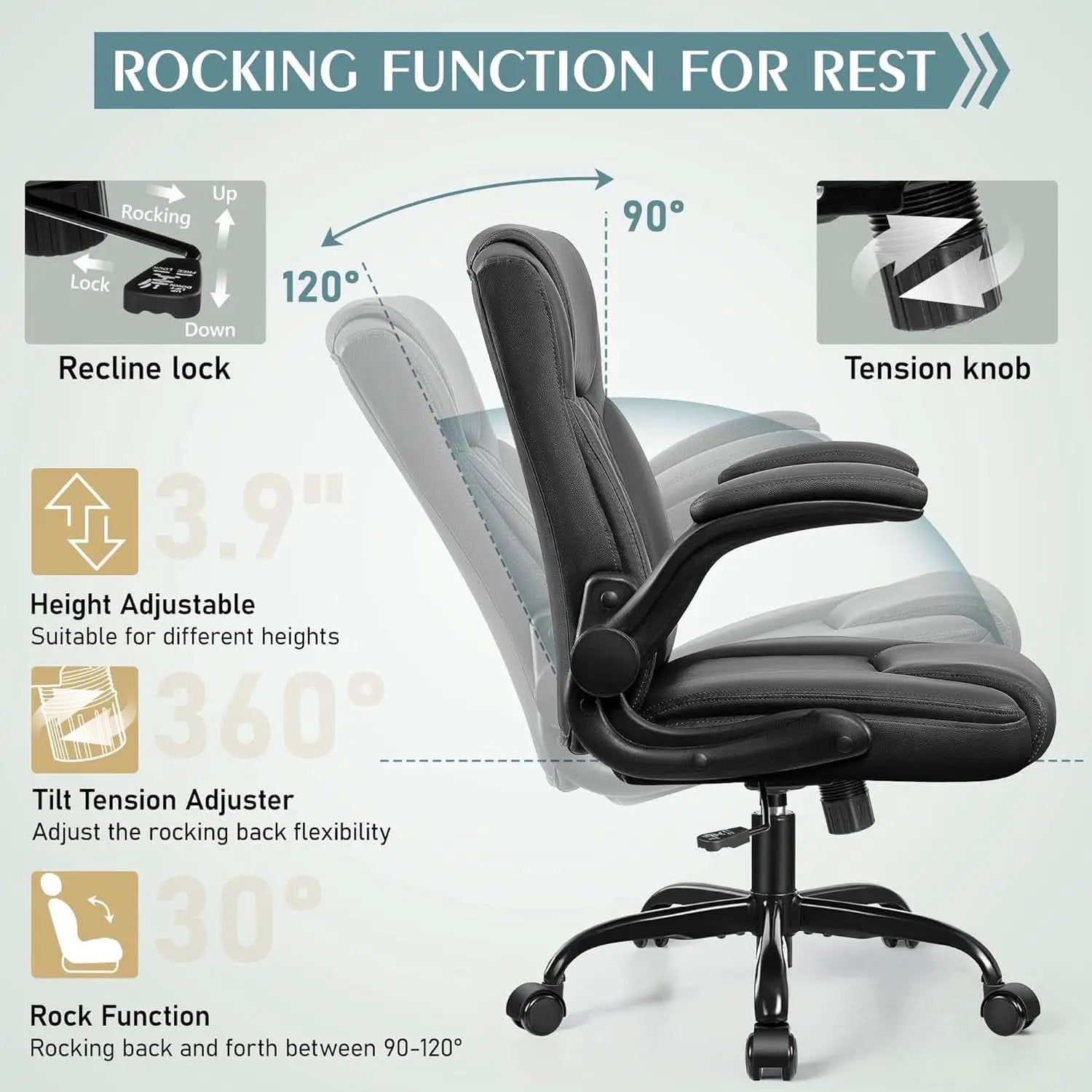 Ergonomic Leather Office Chair Adjustable Armrests Black from PriceLows™
