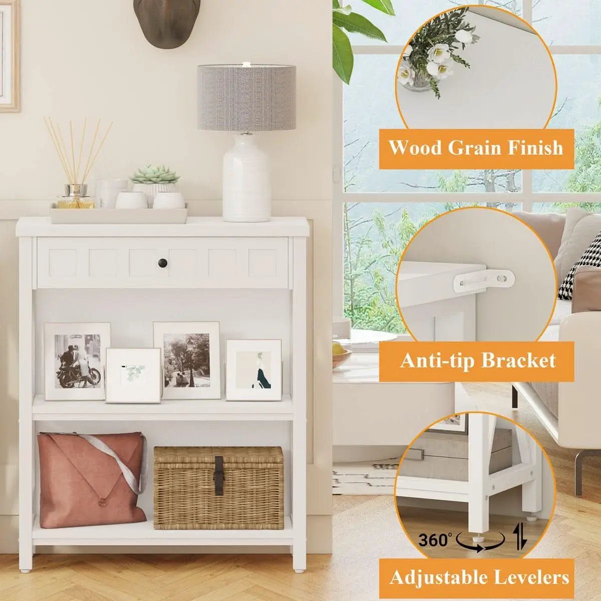 Bookcase With Drawer In White Oak Finish For Living Room from PriceLows™